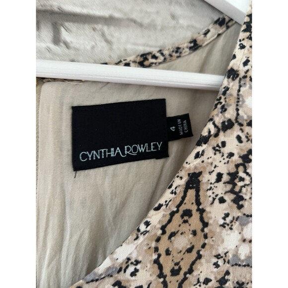 CYNTHIA ROWLEY White Grey Mix 100% Linen Summer Dress Size 4 Back Zip Lined VGC - Picture 3 of 9